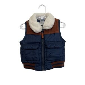 Little Lad Baby Navy and Brown Puffer Vest with Sherpa Collar Size 12 Months